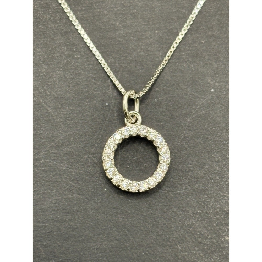 New Condition 18" Sterling Silver Cubic Zirconia Initial "O" Pendant Necklace